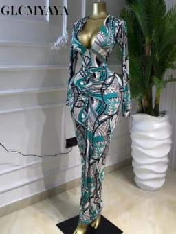 GLCMYAYA Women Printed V-neck Ruched Bodycon Midi Maxi Long Dress 2026 Vacation Birthday Holiday Party Trendy Dresses Vestidos
