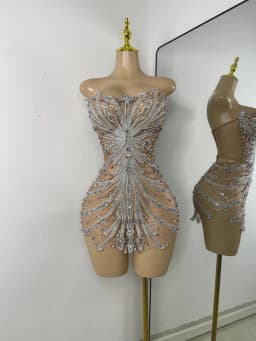 Luxury Women Sexy Sparkly Crystal Sequins Mesh See Through Openback Outfit Birthday Dress Dancer Performance Stage Costume
