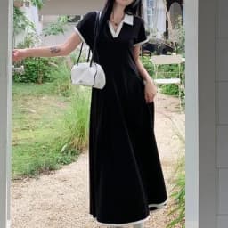 Women Autumn Midi Dresses New Black Vintage Ins Simple Y2K V-neck Korean Preppy Style Elastic Long Sleeved A-Line Sports Dress
