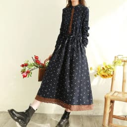 Spring Floral Print Maxi Dr Women's Clothing Vintage Forest System Cut Label Large Swing Dr Long Sve round Ne A-Li...