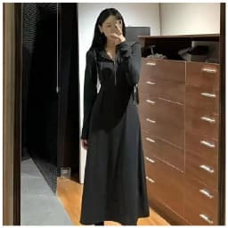 Bla Long Sve High Waist Slimming Long Dr Hoodie Women's Spring Autumn High Neline Single Piece Polyester Fiber