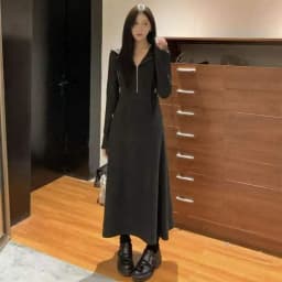 Bla Long Sve High Waist Slimming Long Dr Hoodie Women's Spring Autumn High Neline Single Piece Polyester Fiber