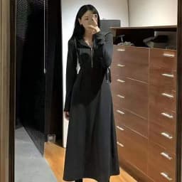 Bla Long Sve High Waist Slimming Long Dr Hoodie Women's Spring Autumn High Neline Single Piece Polyester Fiber