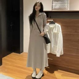 Bla Long Sve High Waist Slimming Long Dr Hoodie Women's Spring Autumn High Neline Single Piece Polyester Fiber