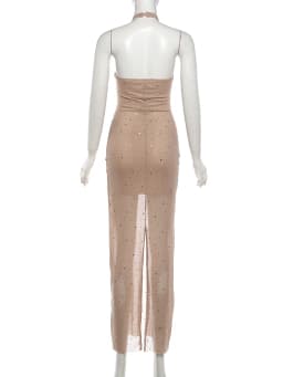 Kliou Sexy Fashion Dress Woman Fake Diamond Decoration o-Neck Off Shoulder High Waist Midnight Prom Party Elegant Long Bodycon