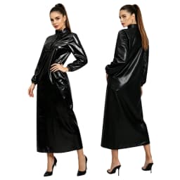 Women's Sexy Glossy Vinyl Metallic Dress Turtleneck Long Sleeve Shiny Clubwear for Rave Party Music Festival Night Out