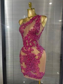 Shining Rosered Crystal Women Sexy One Shoulder Mesh See Through Bodycon Mini Dress Bar Singer Celebrate Performance Costumes