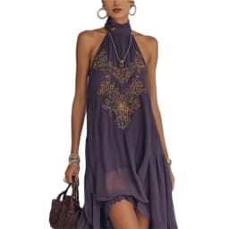 2026 new summer Fashionable Dress European and American Style Purple casual elegant Turtleneck Sleeveless Ruffled Long Dress