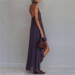 2026 new summer Fashionable Dress European and American Style Purple casual elegant Turtleneck Sleeveless Ruffled Long Dress