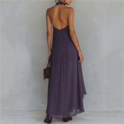 2026 new summer Fashionable Dress European and American Style Purple casual elegant Turtleneck Sleeveless Ruffled Long Dress