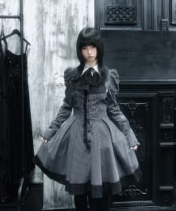 Gothic Style Dress Dark Striped Peter Pan Collar Lace Bow Puff Sleeve Harajuku Japanese Subculture Dark Party Outfit 2026 New