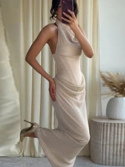  Elegant Rhinestone Halter Long Dress Women Boning Sleeveless Backless Draped Bodycon Dresses 20026 New Lady Evening Party Gown