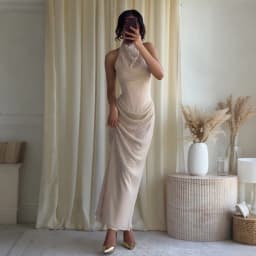  Elegant Rhinestone Halter Long Dress Women Boning Sleeveless Backless Draped Bodycon Dresses 20026 New Lady Evening Party Gown