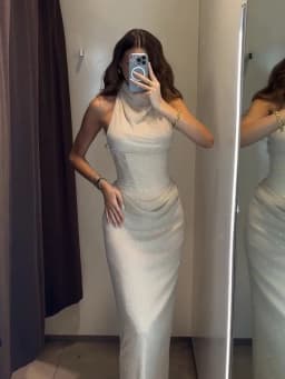  Elegant Rhinestone Halter Long Dress Women Boning Sleeveless Backless Draped Bodycon Dresses 20026 New Lady Evening Party Gown