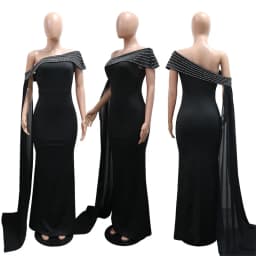 Doyerl Glitter Diamonds Wedding Guest Dress Women Evening Celebrity Off Shoulder Ribbon Elegant Night Club Party Long Dresses