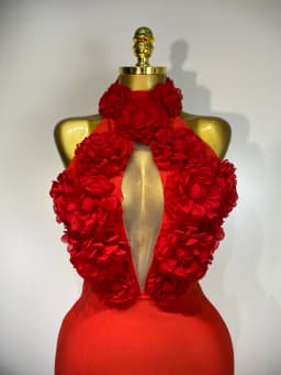 2025 New Women Sexy Halter Hollow Out Flowers Bodycon Bandage Dress Red Backless Elegant Party Luxury Birthday Wedding Dresses