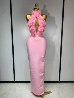 2025 New Women Sexy Halter Hollow Out Flowers Bodycon Bandage Dress Red Backless Elegant Party Luxury Birthday Wedding Dresses