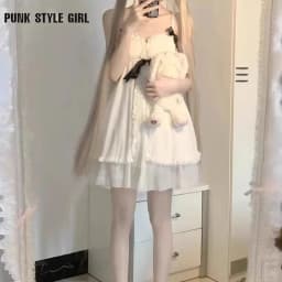 White Sweet Anime Cosplay Costume Girl Sweet Lolita Dress Sling Sexy Kawaii Japanese Pajamas Summer Nightgown Ruffle Nightwear