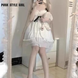 White Sweet Anime Cosplay Costume Girl Sweet Lolita Dress Sling Sexy Kawaii Japanese Pajamas Summer Nightgown Ruffle Nightwear
