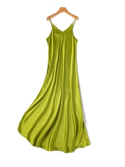 SuyaDream Woman Long Dress, 100%Real Silk, V Neck, Solid Spaghetti Strap Dresses, 2025 Elegant Chic Clothes
