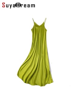 SuyaDream Woman Long Dress, 100%Real Silk, V Neck, Solid Spaghetti Strap Dresses, 2025 Elegant Chic Clothes