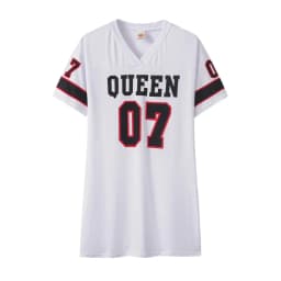 2025 New Fashion V-Neck Queen Letters Print Dress Short Sleeve Basketball Sporty Style Sexy Loose Female Clothing Streetwear
