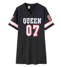 2025 New Fashion V-Neck Queen Letters Print Dress Short Sleeve Basketball Sporty Style Sexy Loose Female Clothing Streetwear
