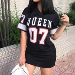 2025 New Fashion V-Neck Queen Letters Print Dress Short Sleeve Basketball Sporty Style Sexy Loose Female Clothing Streetwear