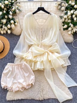 SINGREINY Fairycore Lace Chiffon Dresses With Stretch Shorts Pearl Button Bow Female Ruffles Sheer Seaside Holiday Mini Dress