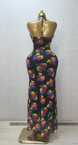 CM.YAYA Women's Elegant Floral Printed Halter Neck Sleeveless Maxi Dress | Evening Party Wedding Guest Prom Long Pencil Dresses
