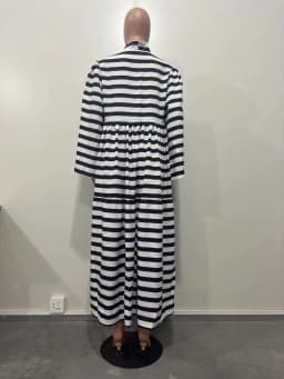 CM.YAYA Vintage Women Striped Bowknot Collar Long Sleeve High Waist Big Swing Babydoll Maxi Long Dress 2023 New Vestidos Dresses