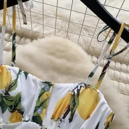 SINGREINY Lemon Print Beach Midi Dress Summer Women Spaghetti Strap A line Backless Split Korean Bohemian Floral Sundress