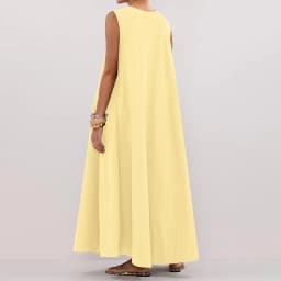 New Fashion Womens Summer Long Tank Dress Solid Color Sleeveless Scoop Neck Ruched Wide Shoulder Loose Dress S-XL
