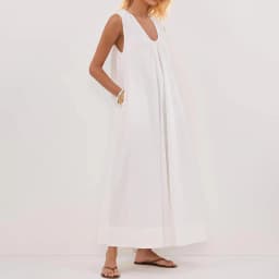 New Fashion Womens Summer Long Tank Dress Solid Color Sleeveless Scoop Neck Ruched Wide Shoulder Loose Dress S-XL