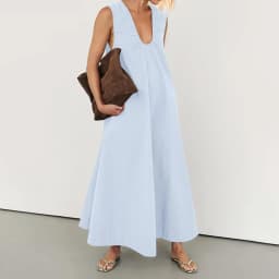 New Fashion Womens Summer Long Tank Dress Solid Color Sleeveless Scoop Neck Ruched Wide Shoulder Loose Dress S-XL