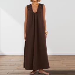 New Fashion Womens Summer Long Tank Dress Solid Color Sleeveless Scoop Neck Ruched Wide Shoulder Loose Dress S-XL