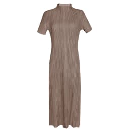 TIANPEI Miyake Pleated Women Dress Summer Elegant Casual Korean Basic Turtleneck Short Sleeve Long Dress Aesthetic Clothes