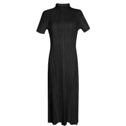TIANPEI Miyake Pleated Women Dress Summer Elegant Casual Korean Basic Turtleneck Short Sleeve Long Dress Aesthetic Clothes
