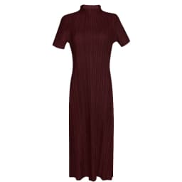TIANPEI Miyake Pleated Women Dress Summer Elegant Casual Korean Basic Turtleneck Short Sleeve Long Dress Aesthetic Clothes