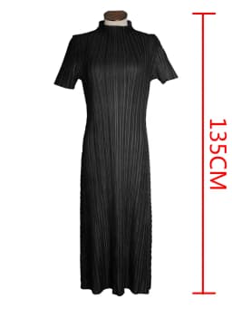 TIANPEI Miyake Pleated Women Dress Summer Elegant Casual Korean Basic Turtleneck Short Sleeve Long Dress Aesthetic Clothes