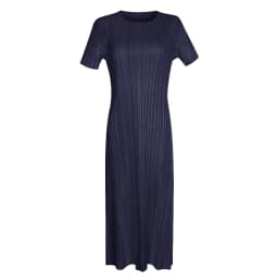 TIANPEI Miyake Pleated Women Dress Summer Elegant Casual Korean Basic Turtleneck Short Sleeve Long Dress Aesthetic Clothes