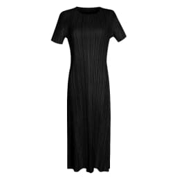 TIANPEI Miyake Pleated Women Dress Summer Elegant Casual Korean Basic Turtleneck Short Sleeve Long Dress Aesthetic Clothes