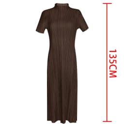 TIANPEI Miyake Pleated Women Dress Summer Elegant Casual Korean Basic Turtleneck Short Sleeve Long Dress Aesthetic Clothes