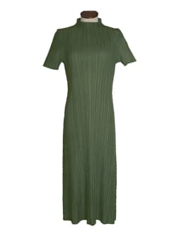 TIANPEI Miyake Pleated Women Dress Summer Elegant Casual Korean Basic Turtleneck Short Sleeve Long Dress Aesthetic Clothes