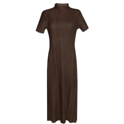 TIANPEI Miyake Pleated Women Dress Summer Elegant Casual Korean Basic Turtleneck Short Sleeve Long Dress Aesthetic Clothes