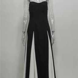 Fashion Contrast Color Pleated Hem Long Dress Elegant Sleeveless Backless High Waist Dresses 2025 New Lady Vocation