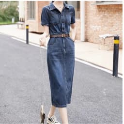 Short sleeved Denim Shirt Dress 2026 Women's New Summer Temperament Slim Dress With belt Casual Clothing