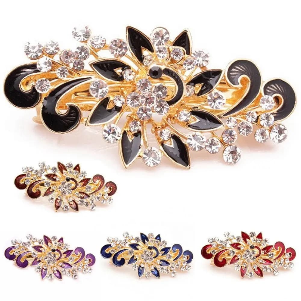 Accessories Women Girl Headwear Fashion Crystal Hair Clip Shinning Rhinestones Jewelry Peacock Hairpin
