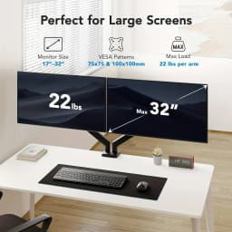 Dual Monitor Stand, Heavy Duty Adjustable Monitor Desk Mount for 2 Screens up to 32 Inches, Fully Adjustable Height, Tilt, Swivel, Rotate, Supports 17.6 lbs per Monitor Arm, Easy Installation