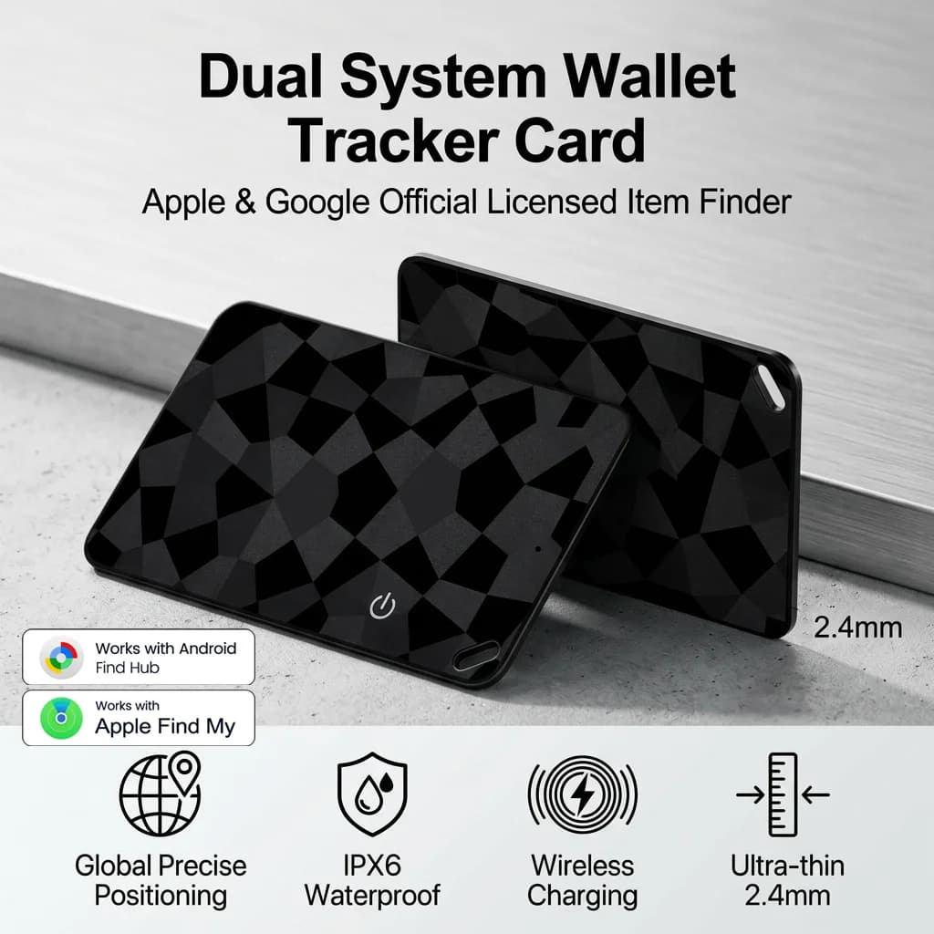 Dual System Wallet Tracker Card Smart Location Tag Anti-Lost GPS Tracker Item Finder Works With Google Find Hub & Apple Find My